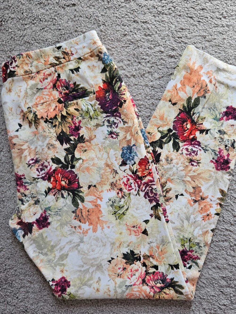 Zara Basic Floral Skinny Pants Size S Cream Rose Print Tapestry